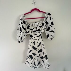 Astr black and white cut out linen dress